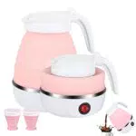 Jooheli Bollitore Elettrico Pieghevole in Silicone con 2 Tazze Pieghevoli, rosa