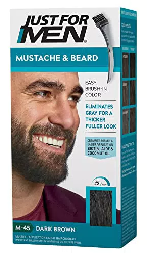 Just for Men Baffi e barba di colore marrone nero e nero elimina il grigio per un aspetto più spesso e pieno M45