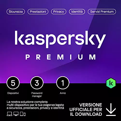 Kaspersky Premium 2023, 5 dispositivi, 1 Anno, Con Anti-Phishing e Firewall