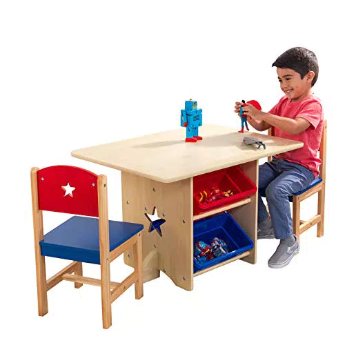 KidKraft 26912 Set tavolo con 2 sedie Stella in legno con contenitori