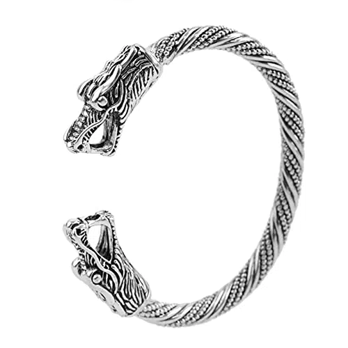 kkjoy Bracciale Vichingo da Uomo in Metallo con Testa di Drago