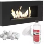 KRATKI Delta Flat Caminetto a bioetanolo + ciottoli 1 kg + imbuto + biocarburante liquido 1 l + contenitore per biocarburante, nero opaco