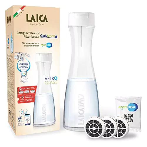 Laica Bk31A Bottiglia Filtrante In Vetro Glassmart, 3 Filtri Fast Disk Inclusi