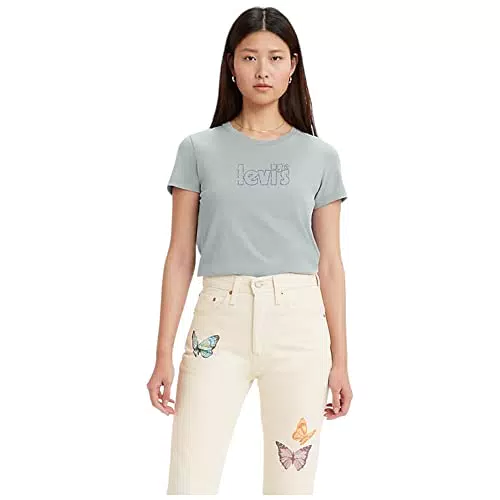 Levi's The Perfect Tee T-Shirt, Poster Logo Outline Glitter Chalk Blue