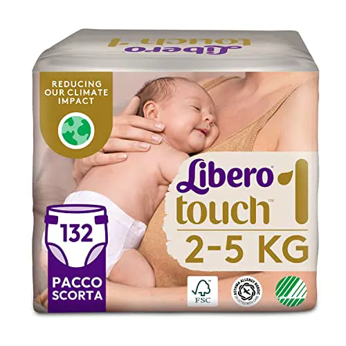 Libero, Pannolini Touch Open per Bambini, 132 Pannolini Taglia 1 per Bambini da 2-5 Kg