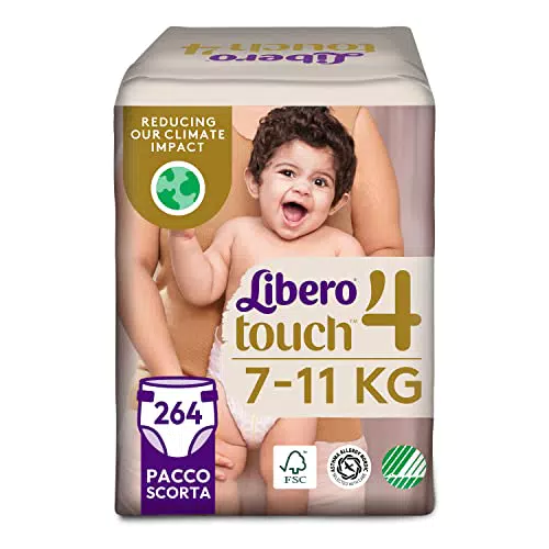 Libero, Pannolini Touch Open per Bambini, 264 Pannolini Taglia 4 per Bambini da 7-11 Kg
