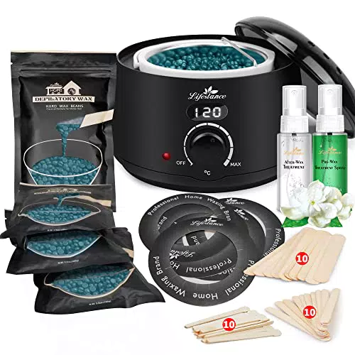 Lifestance Cera Brasiliana Kit, Scaldacera Professionale con 4 Sacchetti di Perle di Cera, 30 Spatole Riscaldatore Ceretta, 2 Olio per la Cura Prima e Dopo e Display Digitale LCD