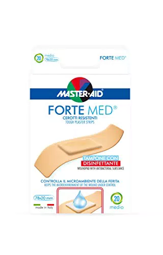 Master - Aid Forte Med Cerotti resistenti con Tampone disinfettante, 20 pezzi