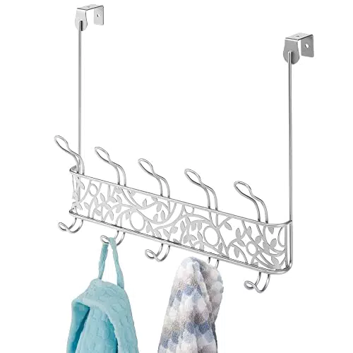 mDesign Appendiabiti da porta in metallo in stile vintage 10 ganci, argento