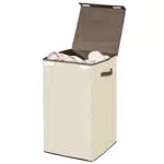 mDesign Cesto per biancheria in polipropilene Portabiancheria per bagno o lavanderia domestica Capienti contenitori biancheria con coperchio e manici crema con finiture color espresso