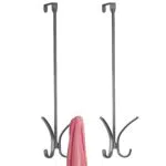 mDesign Set da 2 Appendiabiti da porta in metallo Attaccapanni ingresso per cappotti, grigio scuro
