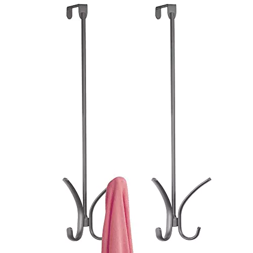 mDesign Set da 2 Appendiabiti da porta in metallo Attaccapanni ingresso per cappotti, grigio scuro