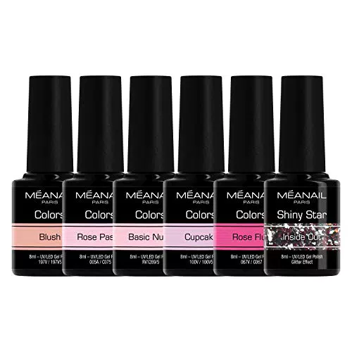 Méanail Paris • Cofanetto 6 Smalti Semipermanenti per Unghie Gel UV LED, Set Sweet Pink