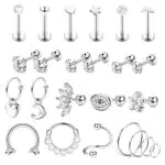 Morfetto 24Pcs 16G Cartilage Earrings Stainless Steel Stud Hoop Conch Daith Tragus Rook Helix Piercing Jewelry for Women Men