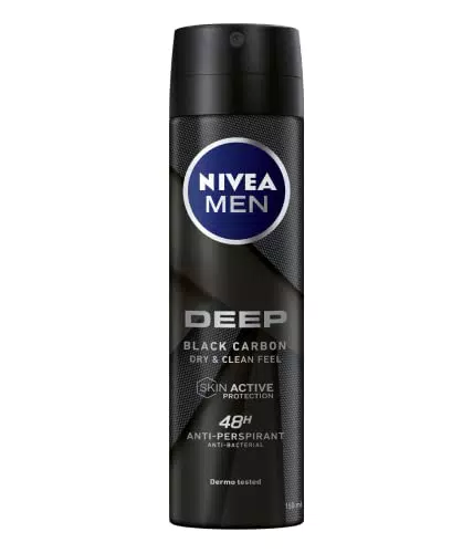 NIVEA MEN DEEP Spray deodorante 6 x 150 ml, con formula anti-batterica con Carbone Attivo