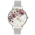 Olivia Burton Orologio Analogico al Quarzo da Donna con Cinturino in Maglia Metallica in Acciaio Inossidabile Argentato