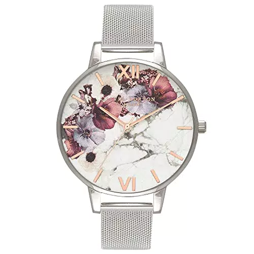 Olivia Burton Orologio Analogico al Quarzo da Donna con Cinturino in Maglia Metallica in Acciaio Inossidabile Argentato
