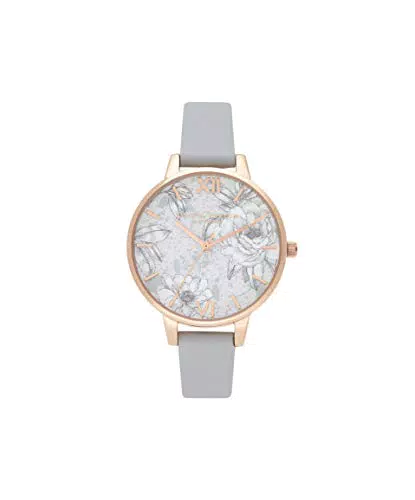 Olivia Burton Orologio Analogico al Quarzo da Donna con Cinturino in Pelle Eco-Compatibile Grigio