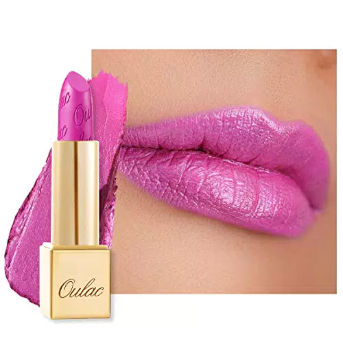 Oulac Rossetto Rosa Viola Lucido Metallico 3D, Rossetto Lunga Durata