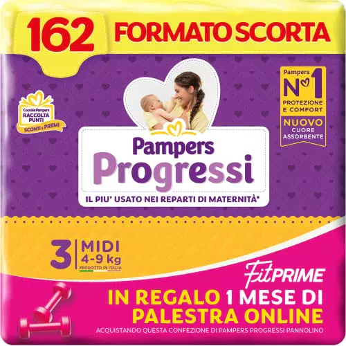 Pampers Progressi & Fit Prime Midi, Formato Scorta, 162 Pannolini