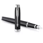 PARKER IM Penna Stilografica, Nero Opaco con Puntale Cromato con inchiostro blu
