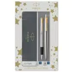Parker Jotter Duo Set con Penna a Sfera e Penna Stilografica in Acciaio Inox con Finiture in Oro, Confezione Regalo