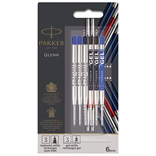 Parker Jotter London Set da 3 Ricariche per Penna a Sfera Quinkflow e 3 Ricariche per Penna Gel Quink