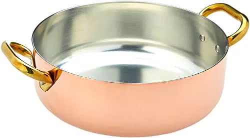 Pentole Agnelli ALCU10628 Casseruola Bassa in Rame con 2 Maniglie in ottone