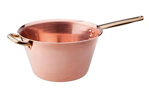 Pentole Agnelli ALCU16520 Paiolo in Rame liscio per polenta senza stagnatura con un manico tubolare e maniglia in ottone, 20 cm