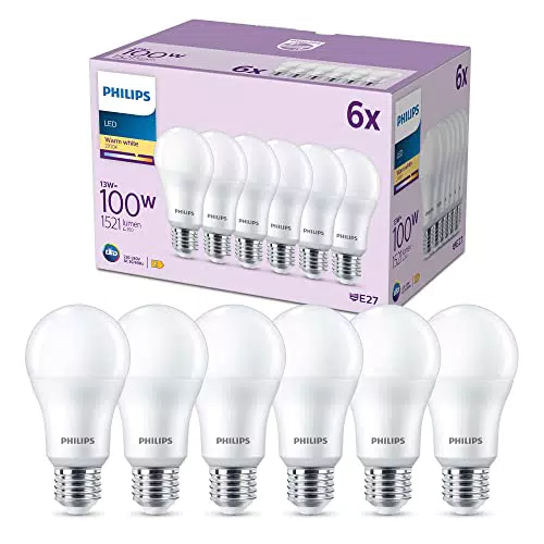 Philips LED Lampadina, Luce Bianca Calda, 100W, E27, 6 Pezzi