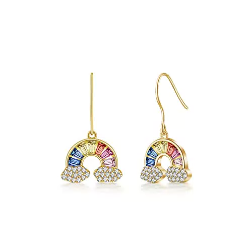 PHNIBIRD Orecchini Arcobaleno Oro Orecchini Donna Argento 925 con Zircone Lunghi Orecchini Pendenti Regalo Donna