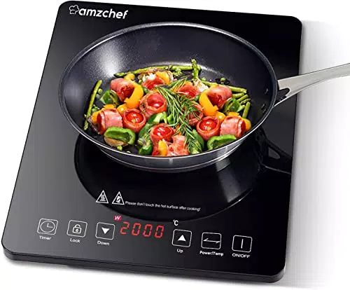 Piastra a Induzione Singolo AMZCHEF, Piastra a Induzione da 2000 W con 10 Livelli di Potenza