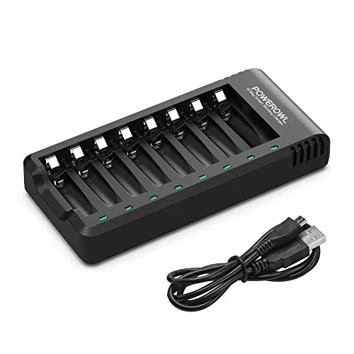 POWEROWL AA AAA Caricabatterie per Pile Ricaricabili 8 Slot Indipendente Ni-MH Ni-CD Ricaricabili Caricabatterie con Indicatore LED