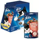 Purina Felix Party Mix Snack Gatto Mixed Grill con Manzo, Pollo e Salmone, 8 Confezioni da 60 g