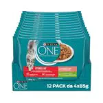 Purina One Sterilcat Filettini in Salsa Cibo per Gatti Sterilizzati Salmone e Tacchino, 48 buste da 85g