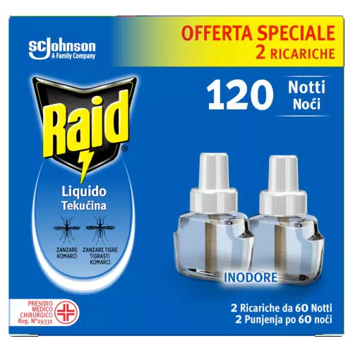 Raid Liquido Elettrico Antizanzare Doppia Ricarica, Inodore