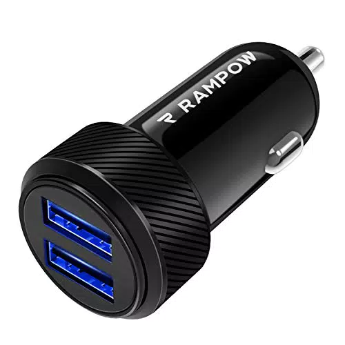 RAMPOW Caricatore USB 2-Porte 24W, Caricabatteria Auto USB Universale Carica Batteria Compatibile con iPhone 12/11/X/8/7/6