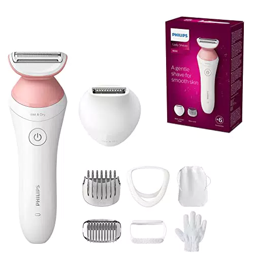 Rasoio da donna Philips Serie 6000 - Rasoio cordless con 6 accessori inclusi Guanto esfoliante