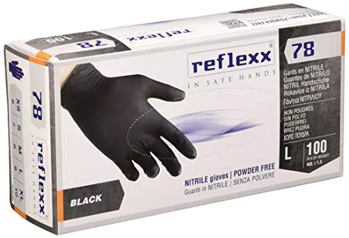 Reflexx R78, Guanti in Nitrile Neri senza Polvere Gr 4