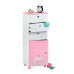 Relaxdays Cassettiera per Bambini per la Cameretta, 3 Cassetti e 1 Scomparto con Anta, Bianco Rosa