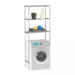 Relaxdays Mobile sopra Lavatrice, Scaffale Rialzato con 3 Ripiani per Lavanderia e Bagno, Argento