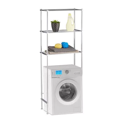 Relaxdays Mobile sopra Lavatrice, Scaffale Rialzato con 3 Ripiani per Lavanderia e Bagno, Argento
