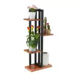 Relaxdays Scaffale Portavasi, 4 Ripiani Quadrati, Mobile Portafiori in Metallo, Fibra di Legno, 1 pezzo
