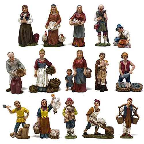 ROSSI ROSA Pastori in resina 15 Personaggi da 10 cm Statuine per Presepe Set 15 pezzi