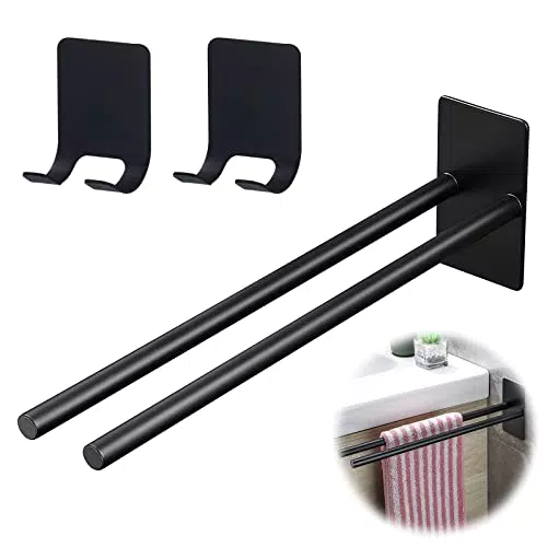 Set Porta Asciugamani Bagno In Acciaio Inox, 1 Porta Asciugamani Bagno Adesivo e 2 Ganci Portasciugamani