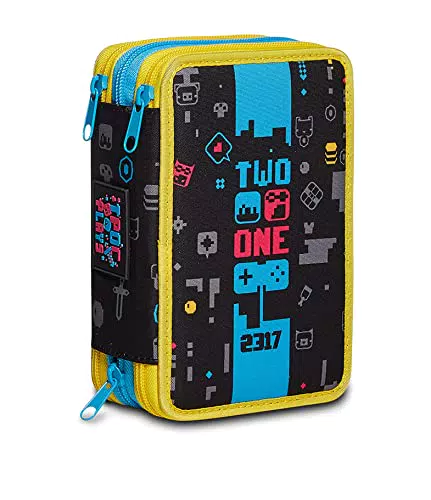 Seven Astuccio Scuola Portapenne Two Players One Console - 3 Zip Completo di Pennarelli