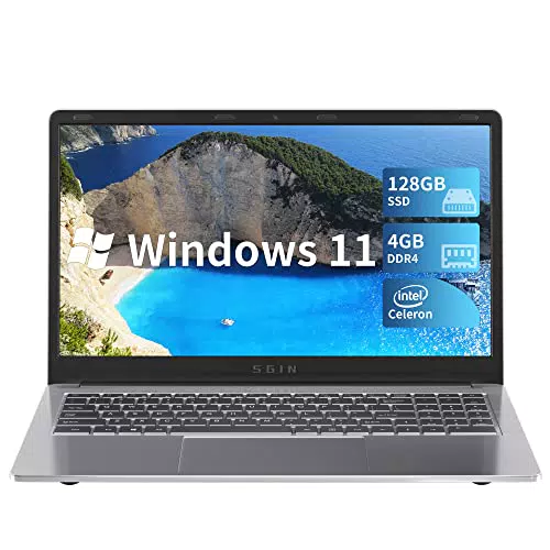 SGIN 15.6 Pollici PC Portatile 4GB DDR4 128GB SSD con Celeron N4020, argento
