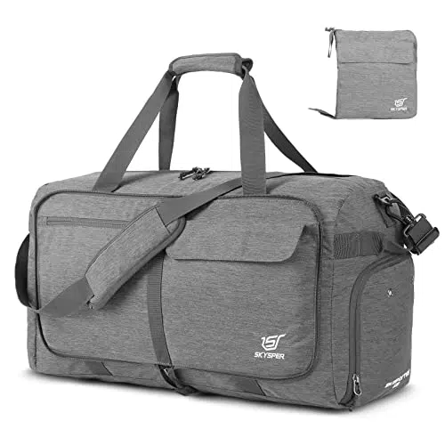 SKYSPER Borsone Palestra 65L, Borsa da Palestra Divisorio Bagnato e Asciutto Borsone da Viaggio Impermeabile con Scompartimento scarpe per Uomo Donna