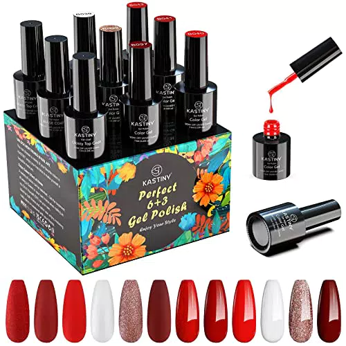 Smalto Semipermanente, Kastiny 9 pezzi Gel Unghie UV LED con Base e Top Coat
