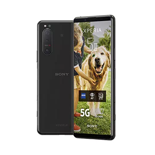 Sony Xperia 5 II 5G Smartphone (15,5 cm (6.1") 21:9 CinemaWide FHD+ HDR OLED, Tripla fotocamera, Connettore audio 3.5 mm, Android 12, SIM Free, 8 GB RAM, 128 GB di memoria) Nero